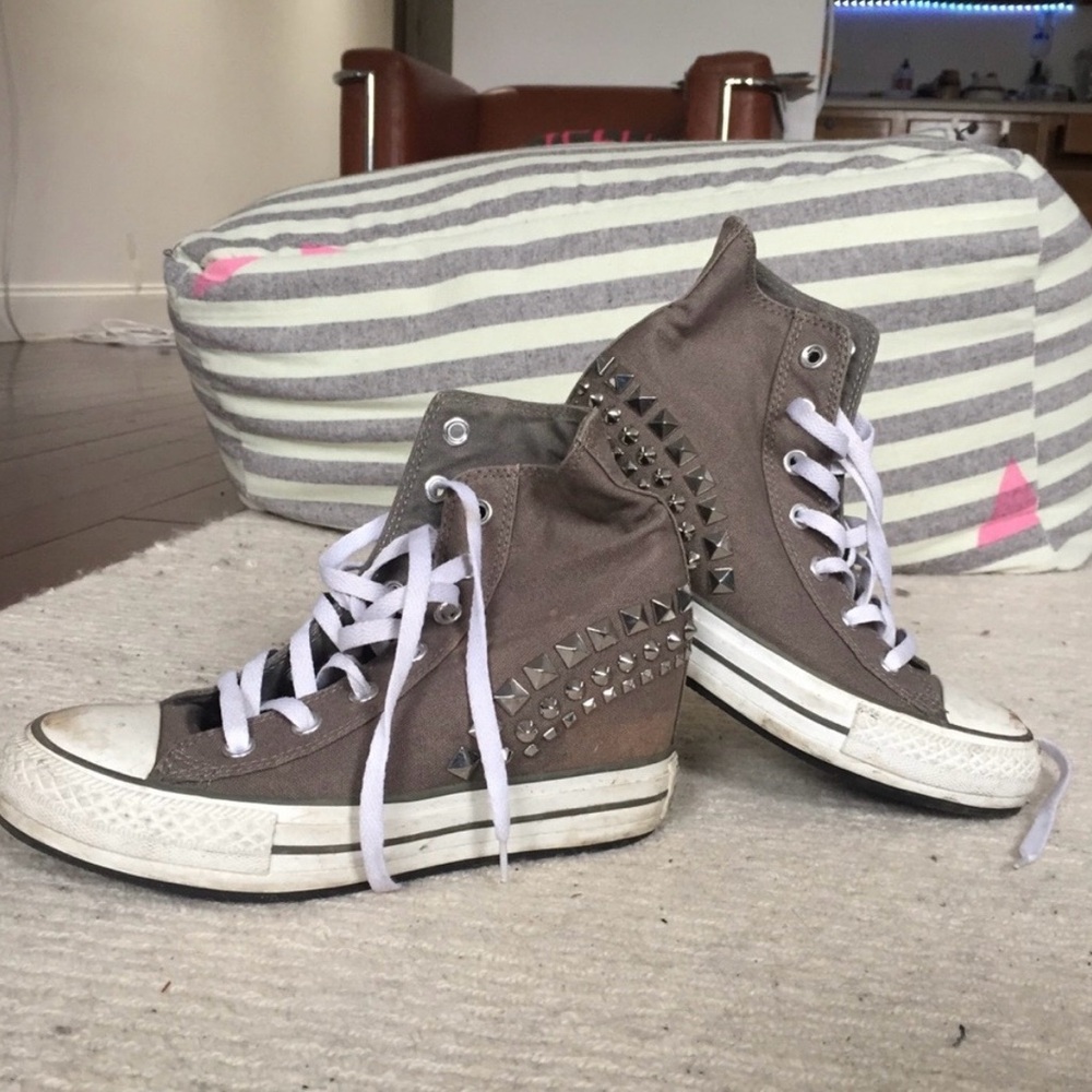 Converse All Star Gray Canvas High Tops with White & Metallic Accents